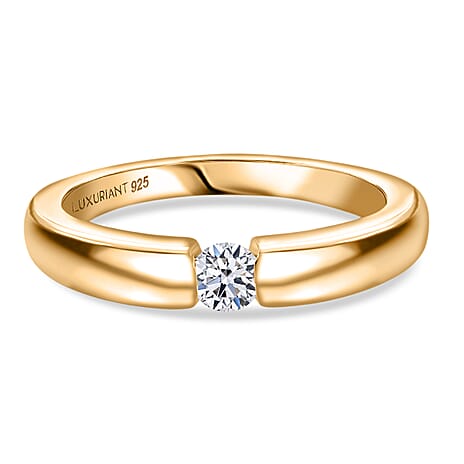 Black Friday Deal - Luxuriant Lab Grown Diamond (SI-GH) Solitaire Ring in 18K Vermeil Yellow Gold Plated Sterling Silver 0.15 Ct.