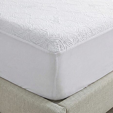 LIVMORE Silver-Infused Jacquard Waterproof Mattress Protector (Double, 190 x 135cm) - White
