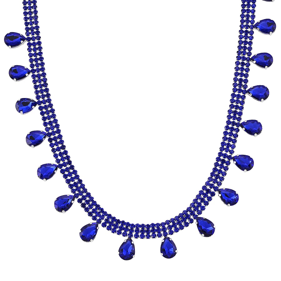 New York Closeout - Sapphire Blue Colour Crystal Necklace (Size - 16-3)