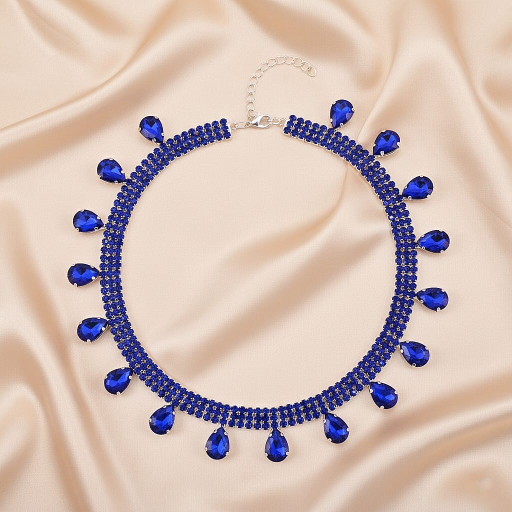 Blue Crystal Necklace (Size - 16-3)