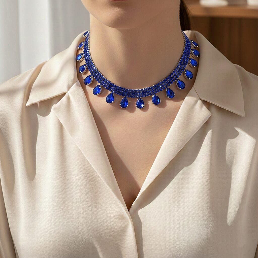 Blue Crystal Necklace (Size - 16-3)