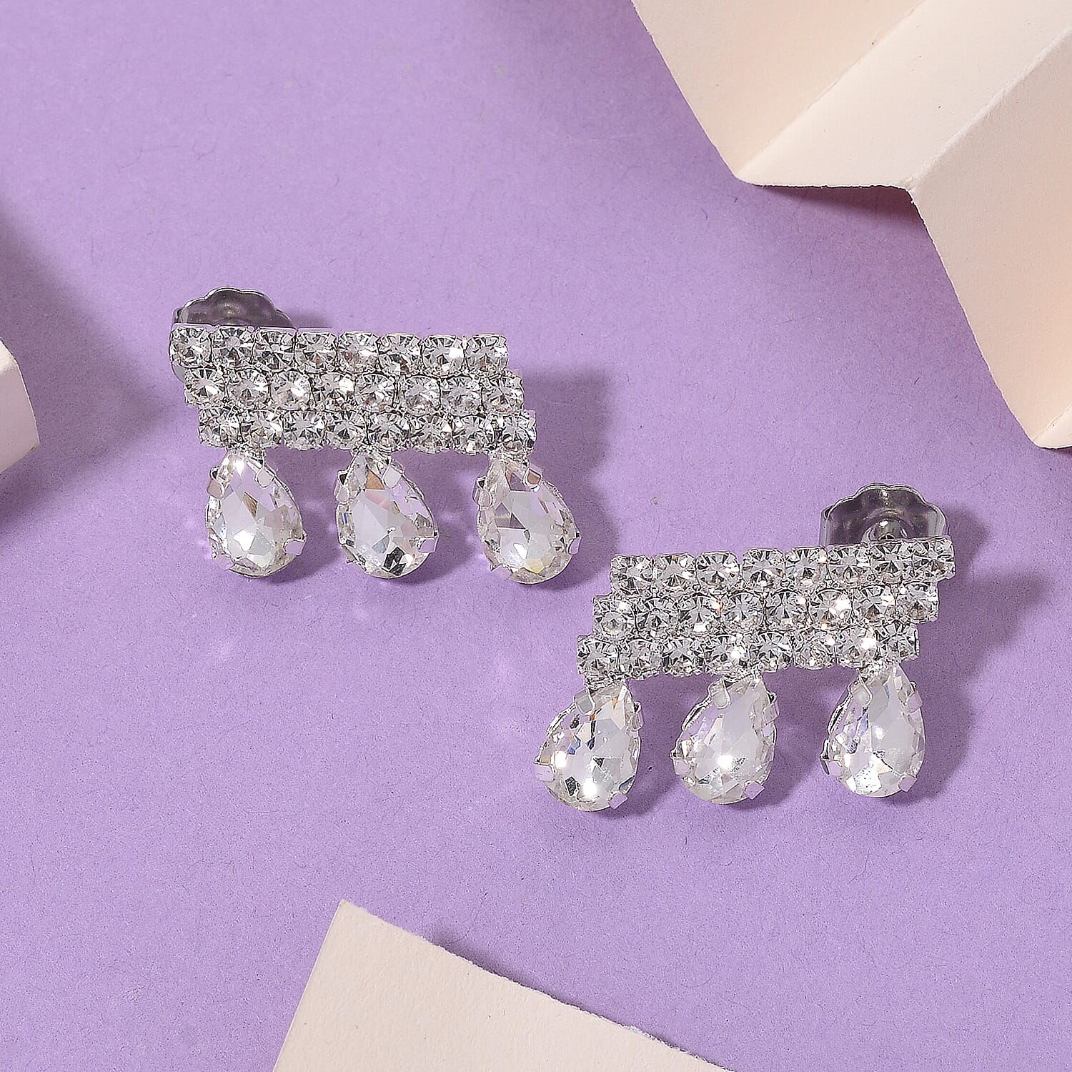 White Crystal Earring with Push Back