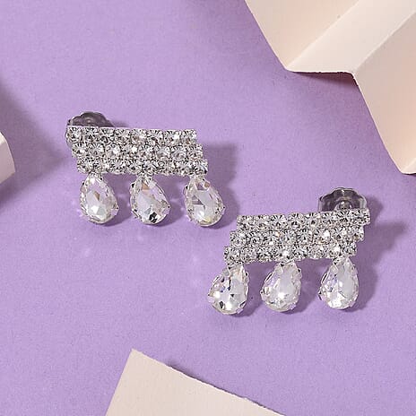 White Crystal Earring with Push Back