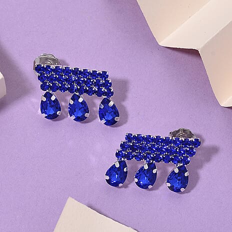 Blue Crystal Earring with Push Back