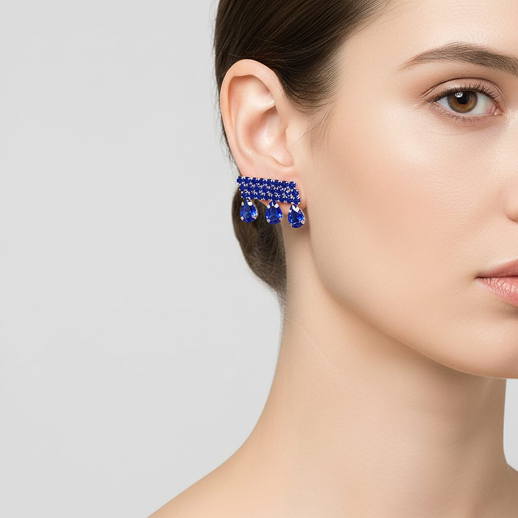 Blue Crystal Earring with Push Back