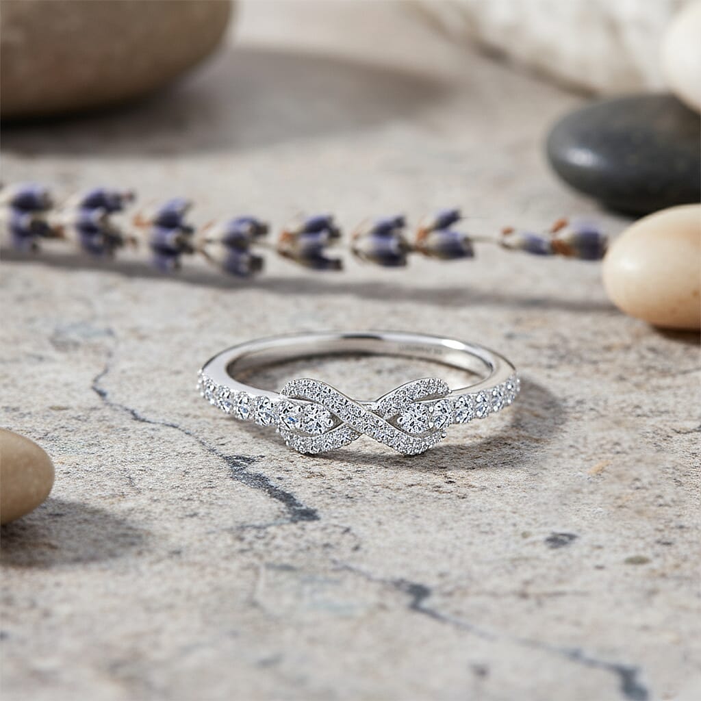 Luxuriant Lab Grown Diamond (SI-GH) Ring in Rhodium Overlay Sterling Silver 0.49 Ct.