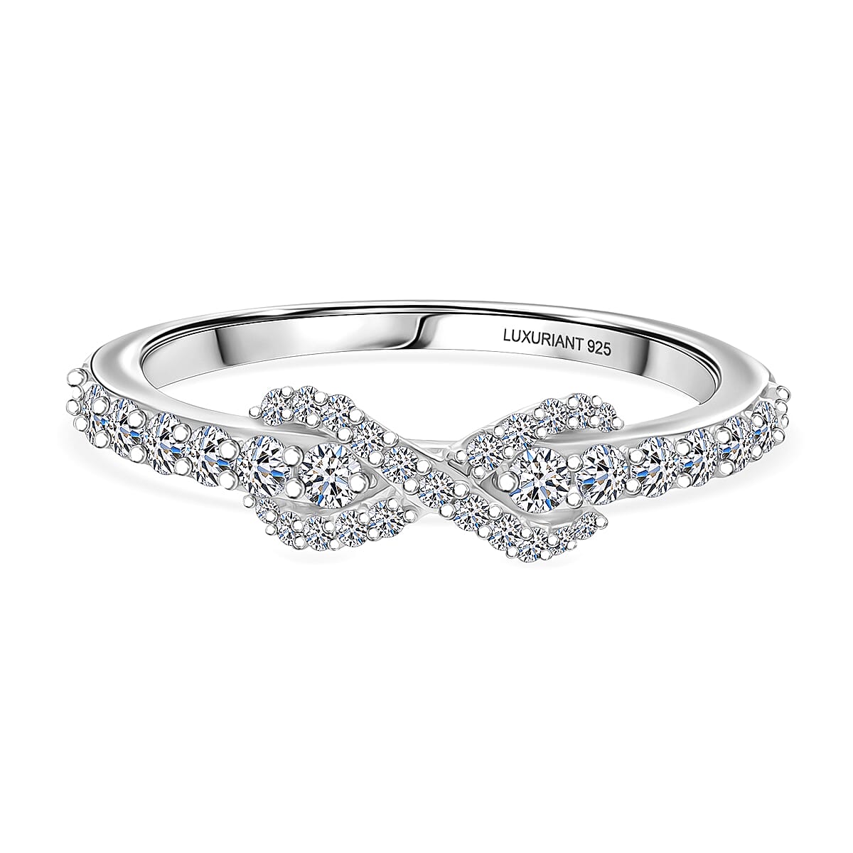 LUXURIANT 0.5 Ct. Lab Grown Diamond Bow Ring in Rhodium Overlay Sterling Silver