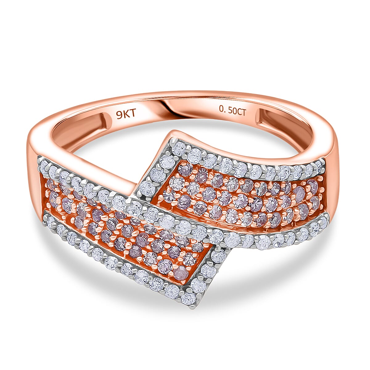 Luxoro 9K Rose Gold SGL Certified Natural Pink Diamond Natural & White Diamond Ring 0.51 Ct.