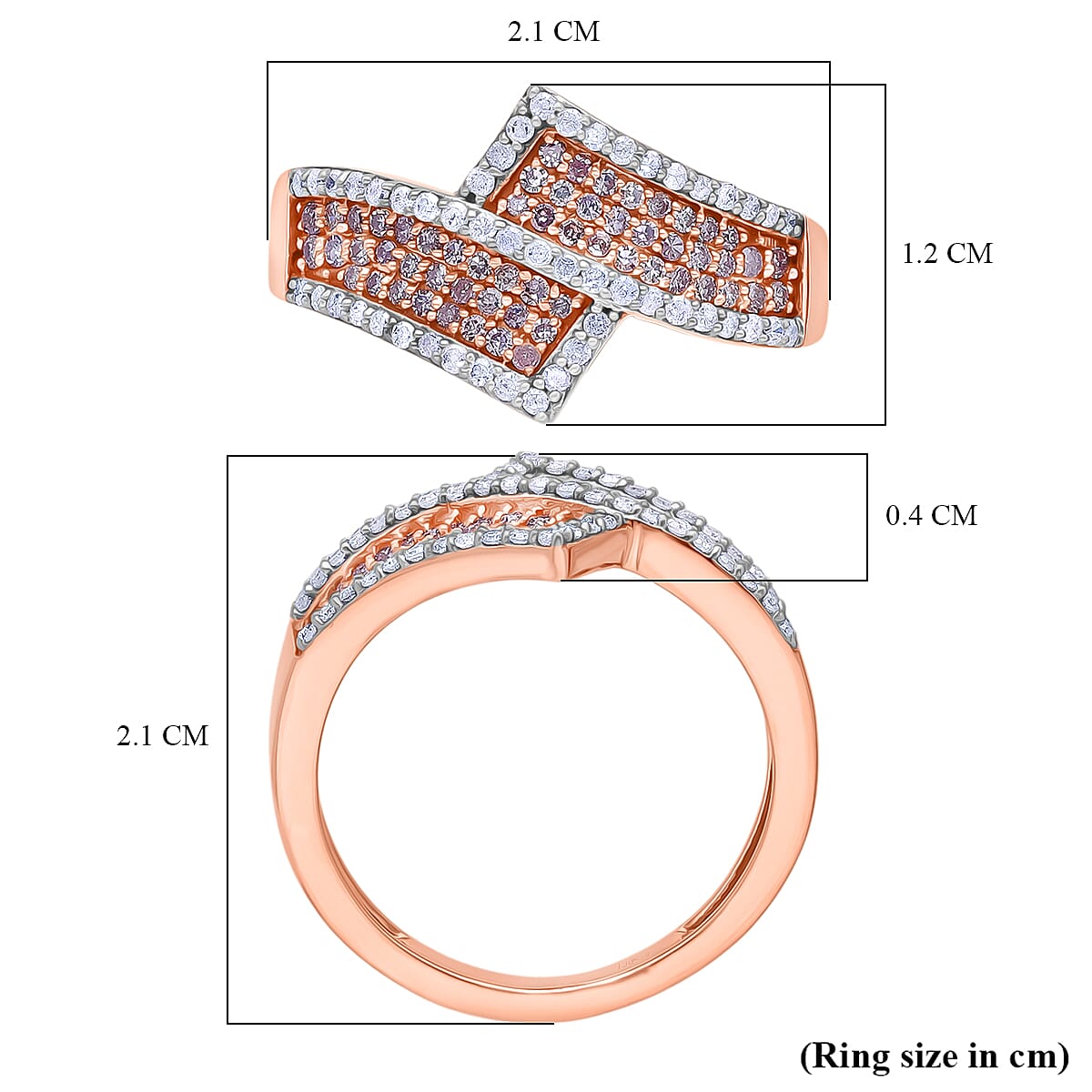 Luxoro 9K Rose Gold SGL Certified Natural Pink Diamond Natural & White Diamond Ring 0.51 Ct.