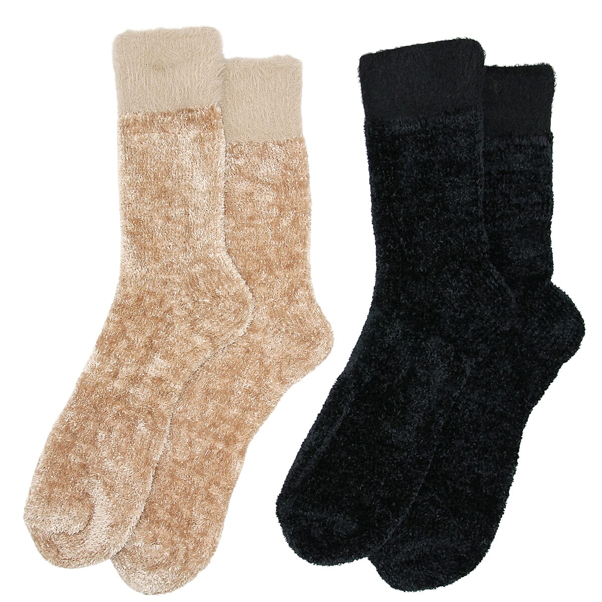 WINTER MUST HAVE - Pack of 2 Chenille Cosy Socks - Black & Beige