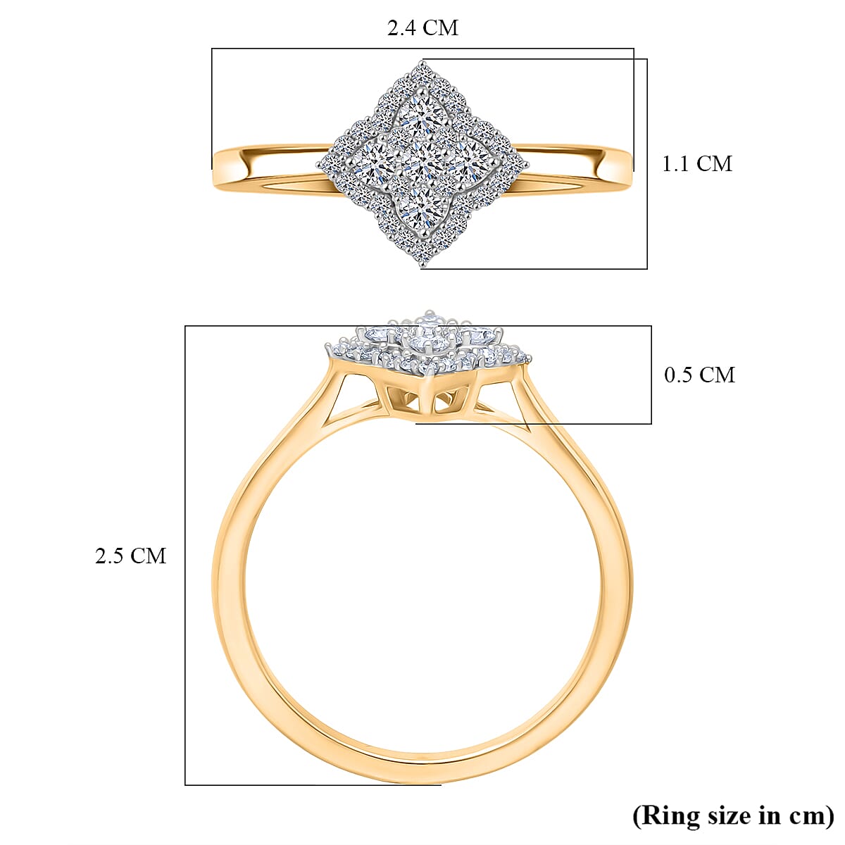 Luxuriant Lab Grown Diamond (SI-G-H) Ring in 18K Vermeil Yellow Gold Plated Sterling Silver 0.33 Ct.