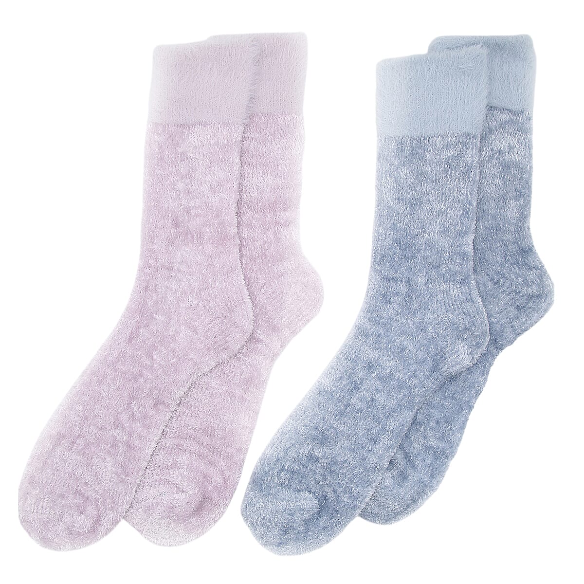 WINTER MUST HAVE - Pack of 2 Chenille Cosy Socks - Lilac & Blue