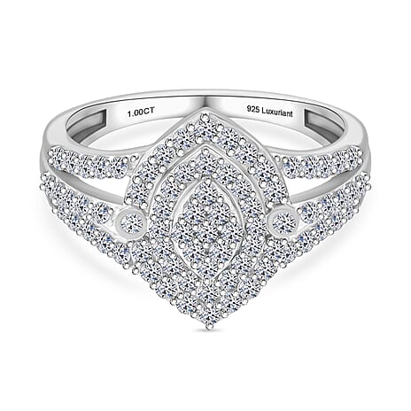 Luxuriant Lab Grown Diamond (VS-EF) Ring in Rhodium Overlay Sterling Silver 1.00 Ct.