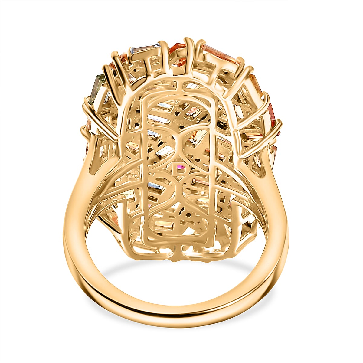 D'Joy Multi Sapphire Cluster Ring in 18K Vermeil Yellow Gold Plated Sterling Silver 6.65 Ct.