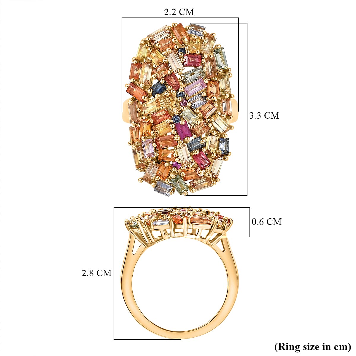 D'Joy Multi Sapphire Cluster Ring in 18K Vermeil Yellow Gold Plated Sterling Silver 6.65 Ct.