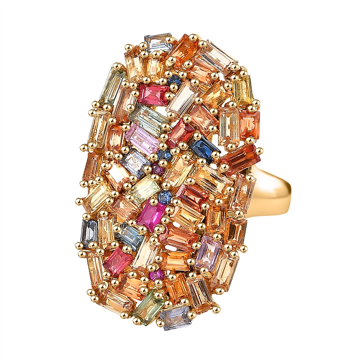 D'Joy Multi Sapphire Cluster Ring in 18K Vermeil Yellow Gold Plated Sterling Silver 6.65 Ct.