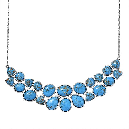 EverTrue Blue Mojave Turquoise Cluster Necklace (Size 20) with Lobster Clasp  68.74 Ct.