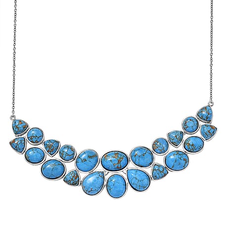 EverTrue Blue Mojave Turquoise Cluster Necklace (Size 20) with Lobster Clasp  68.74 Ct.