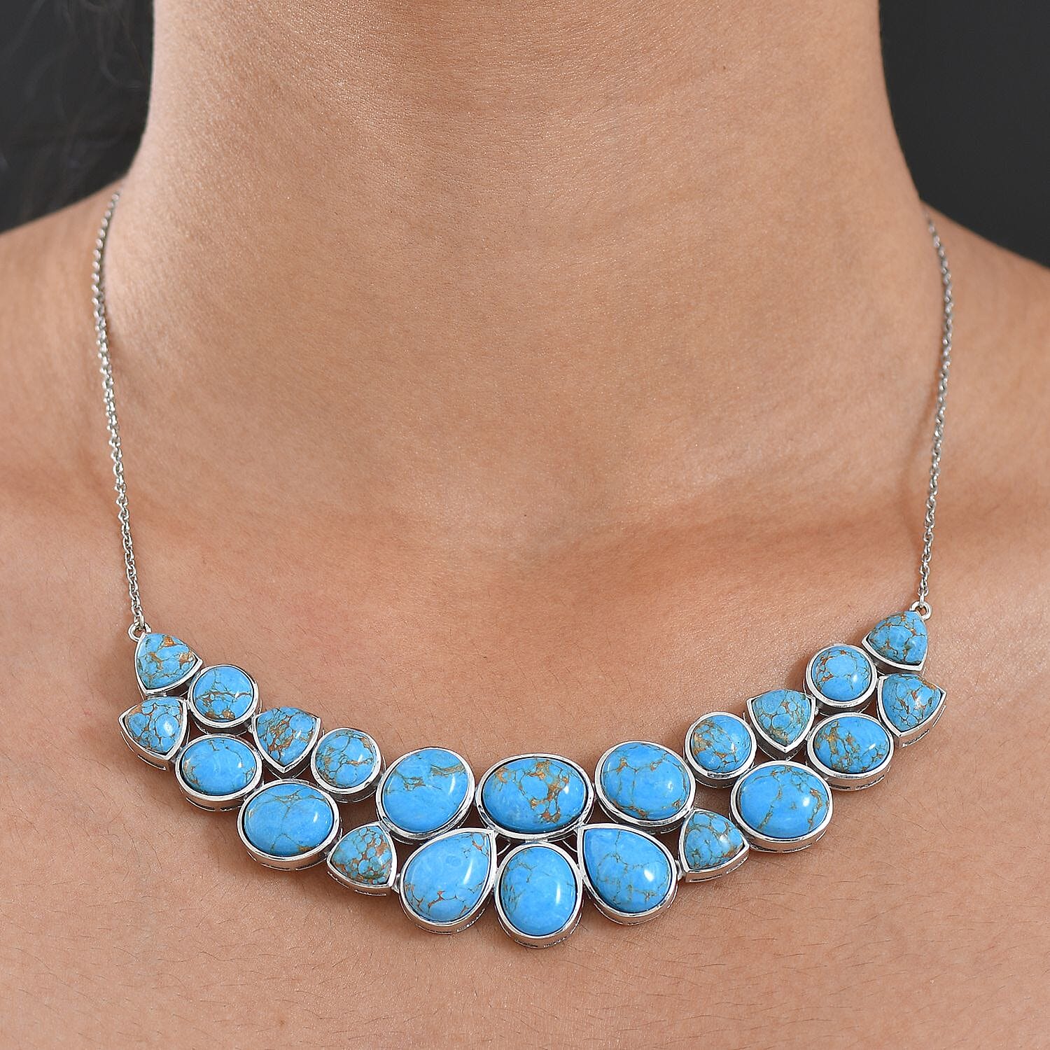 EverTrue Blue Mojave Turquoise Cluster Necklace (Size 20) with Lobster Clasp  68.74 Ct.