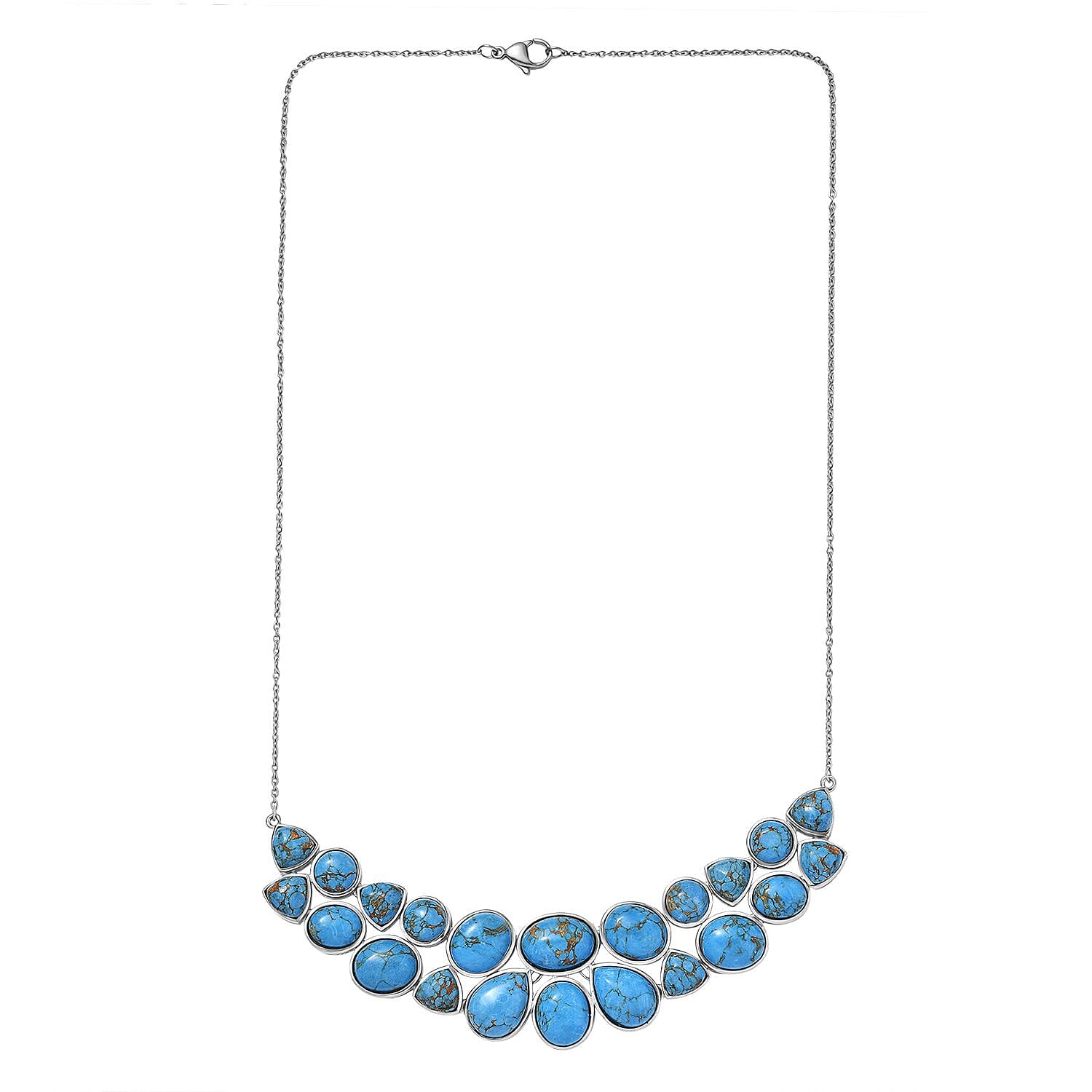 EverTrue Blue Mojave Turquoise Cluster Necklace (Size 20) with Lobster Clasp  68.74 Ct.