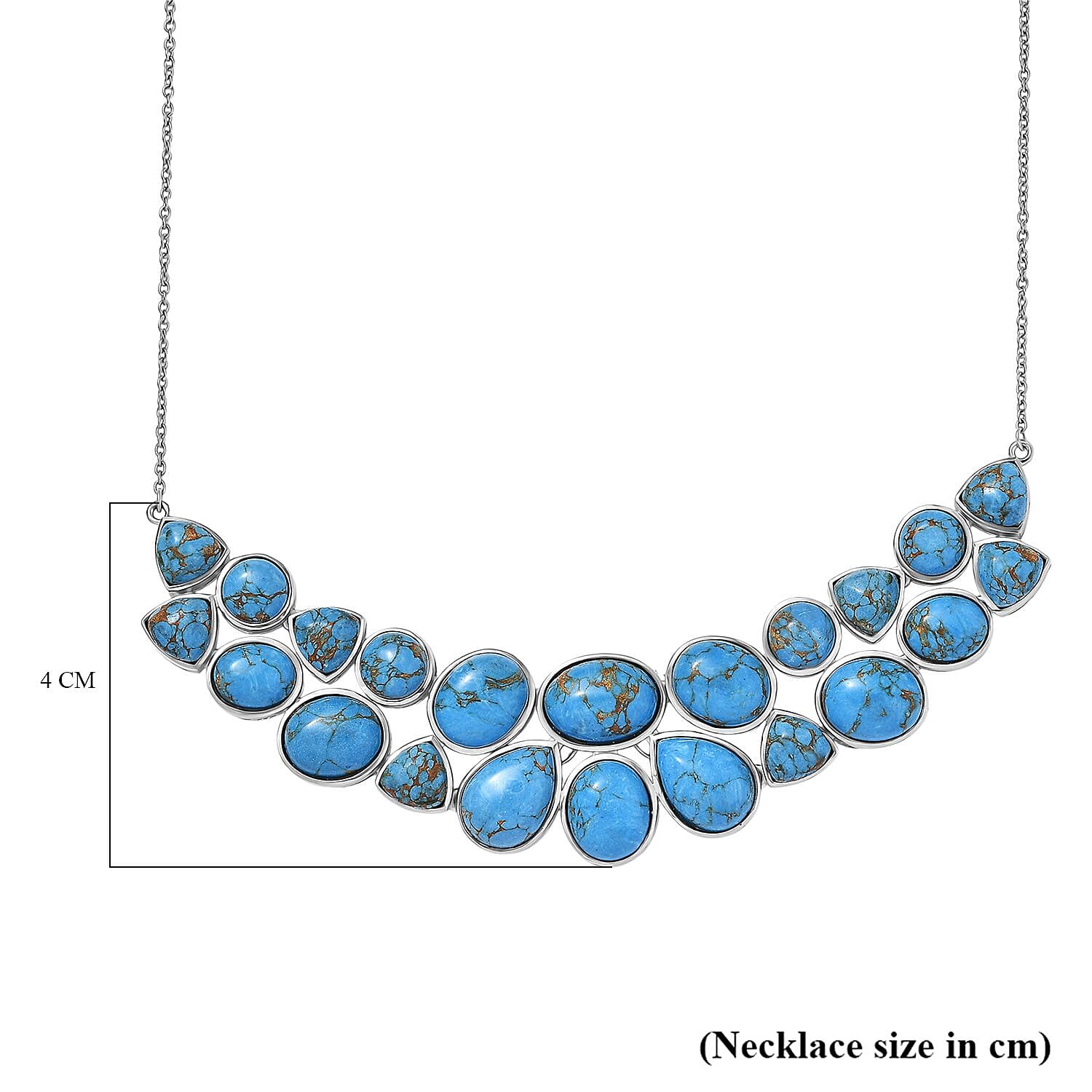 EverTrue Blue Mojave Turquoise Cluster Necklace (Size 20) with Lobster Clasp  68.74 Ct.