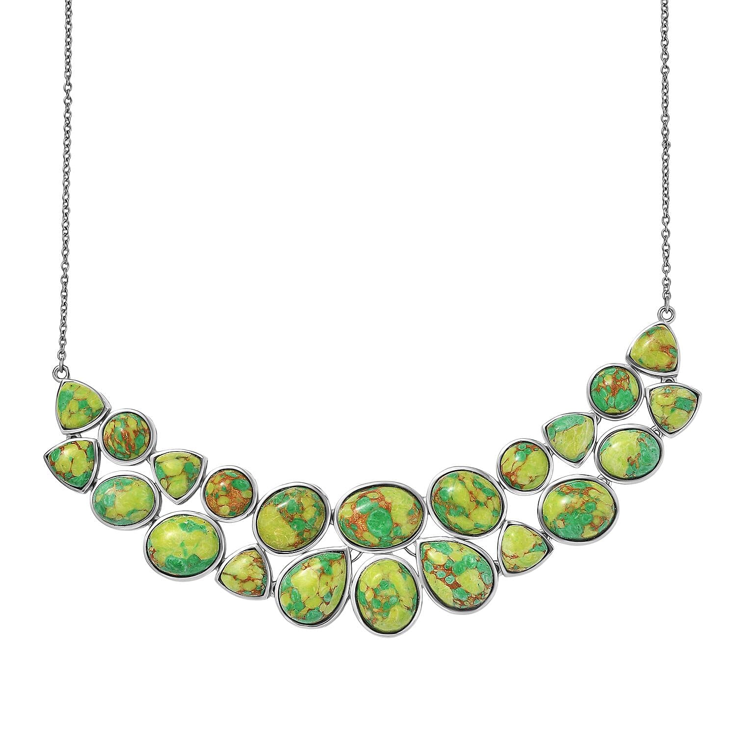 EverTrue Green Mojave Turquoise Cluster Necklace (Size - 20) with Lobster Clasp  67.72 Ct.