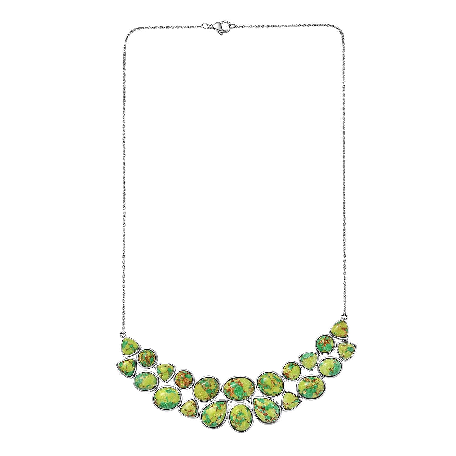 EverTrue Green Mojave Turquoise Cluster Necklace (Size - 20) with Lobster Clasp  67.72 Ct.