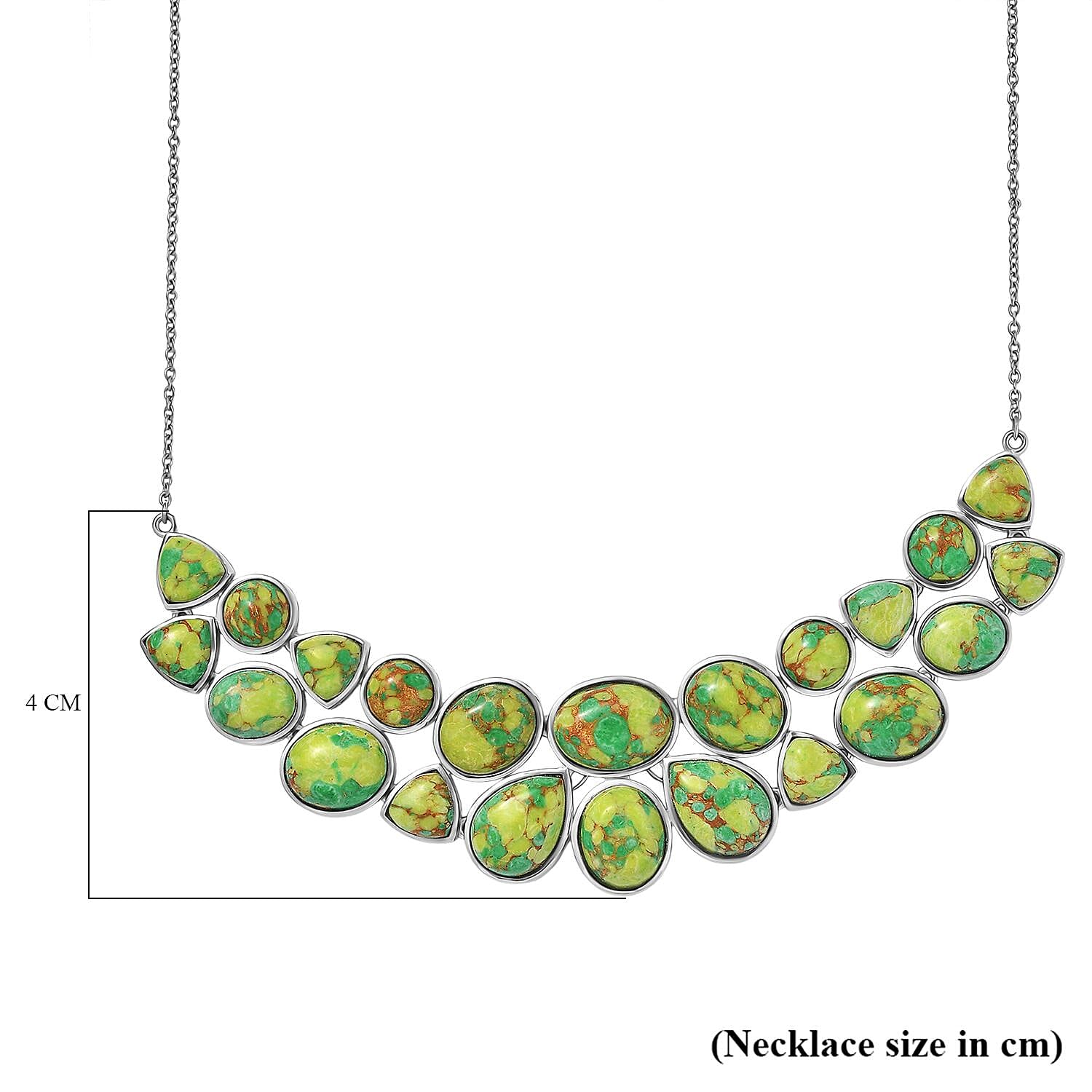 EverTrue Green Mojave Turquoise Cluster Necklace (Size - 20) with Lobster Clasp  67.72 Ct.