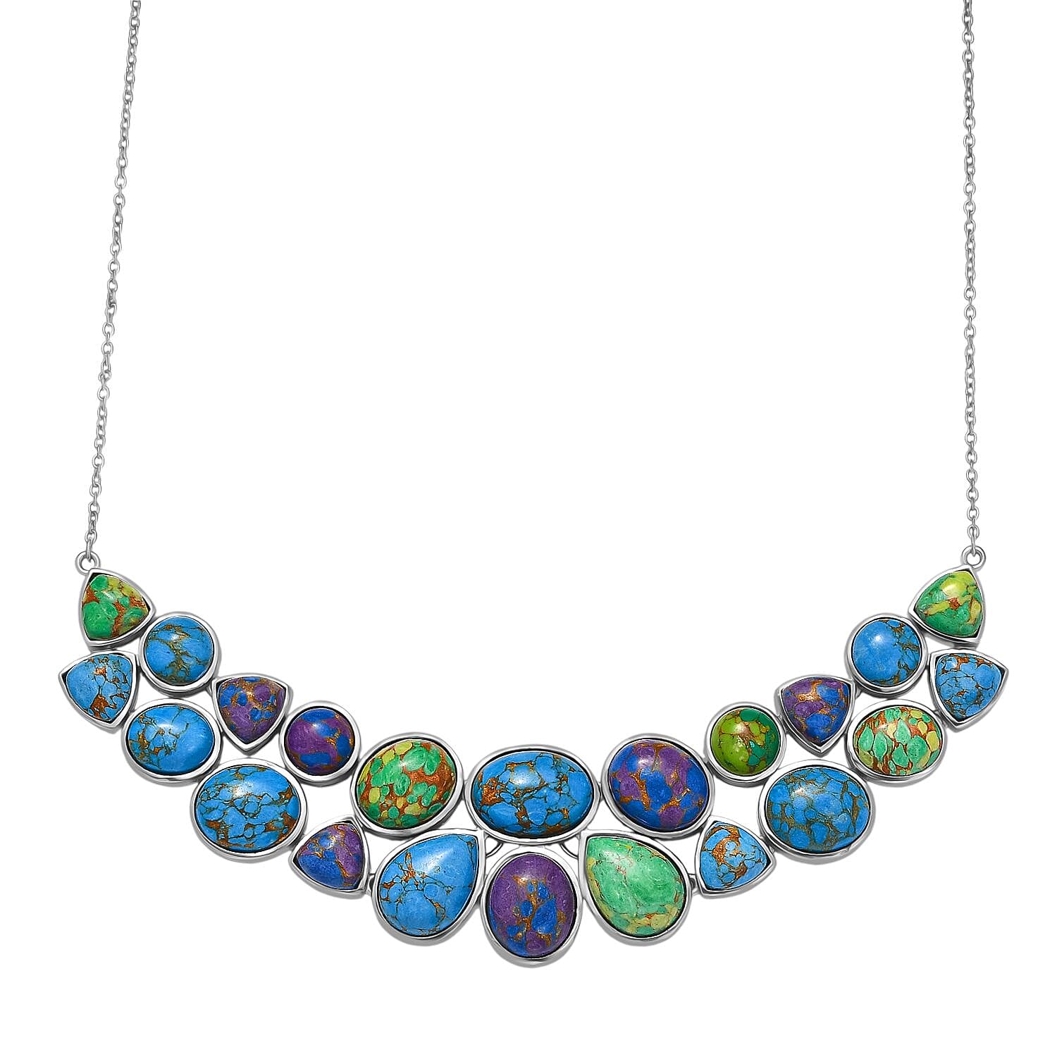 EverTrue Multi Colour Mojave Turquoise Cluster Necklace (Size - 20) with Lobster Clasp  68.26 Ct.