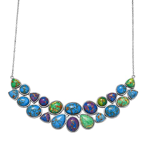 EverTrue Multi Colour Mojave Turquoise Cluster Necklace (Size - 20) with Lobster Clasp  68.26 Ct.