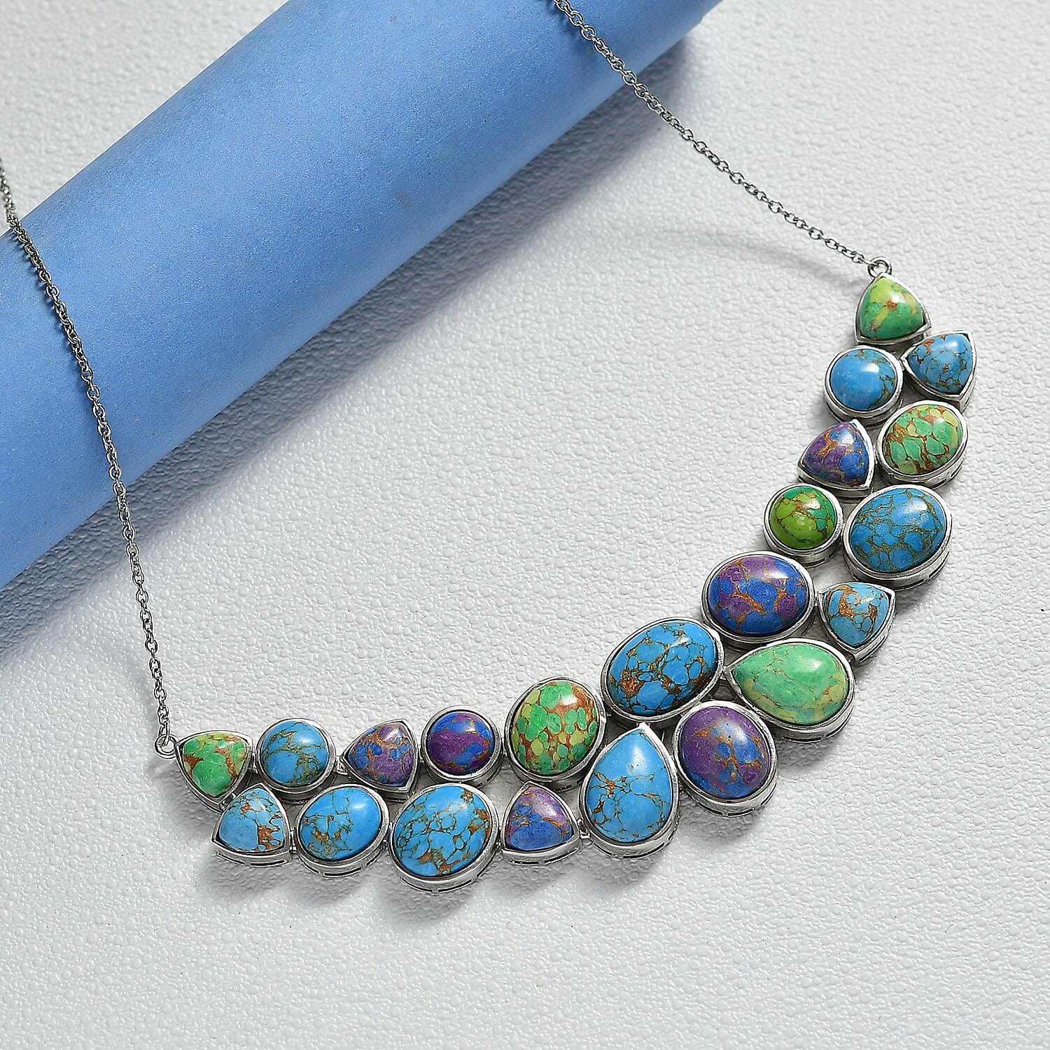 EverTrue Multi Colour Mojave Turquoise Cluster Necklace (Size - 20) with Lobster Clasp  68.26 Ct.