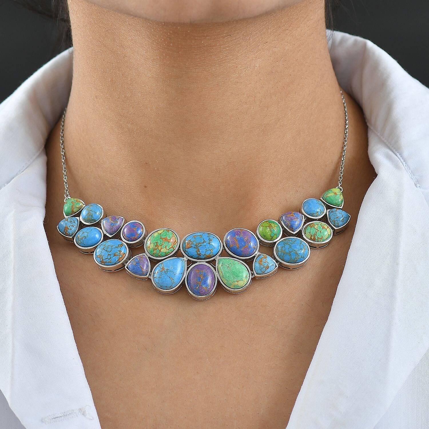 EverTrue Multi Colour Mojave Turquoise Cluster Necklace (Size - 20) with Lobster Clasp  68.26 Ct.