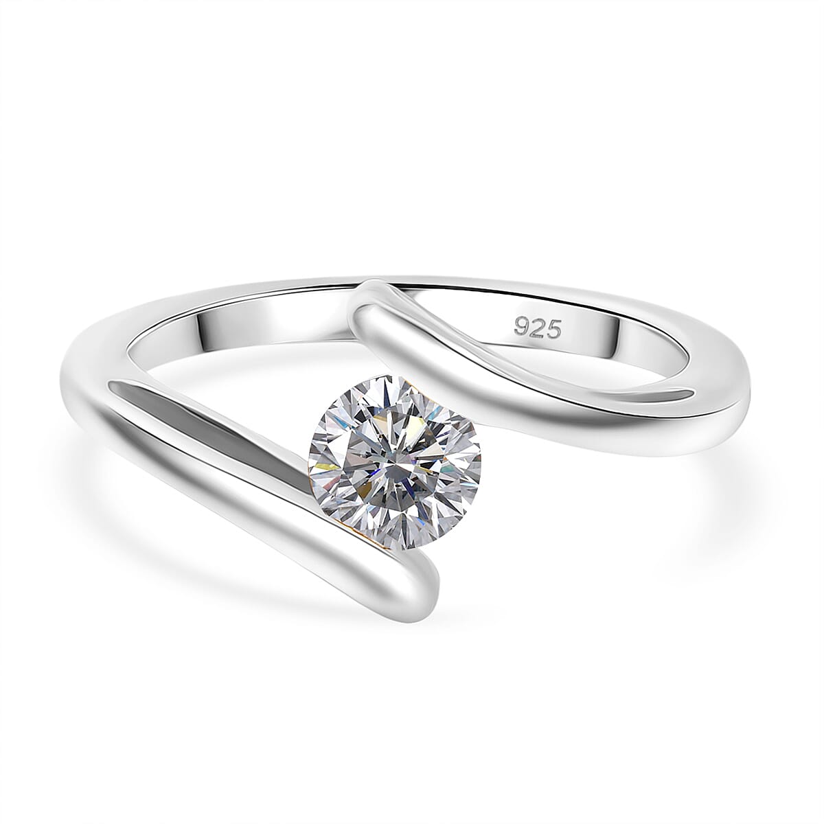 Moissanite Bypass Ring in Sterling Silver