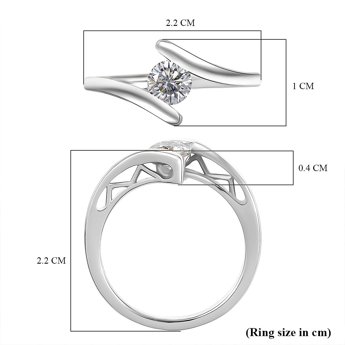 Moissanite Bypass Ring in Sterling Silver