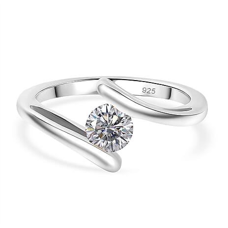 Moissanite Bypass Ring in Rhodium OverlaySterling Silver