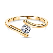 Moissanite Bypass Ring in Yellow Gold Plated Sterling Silver