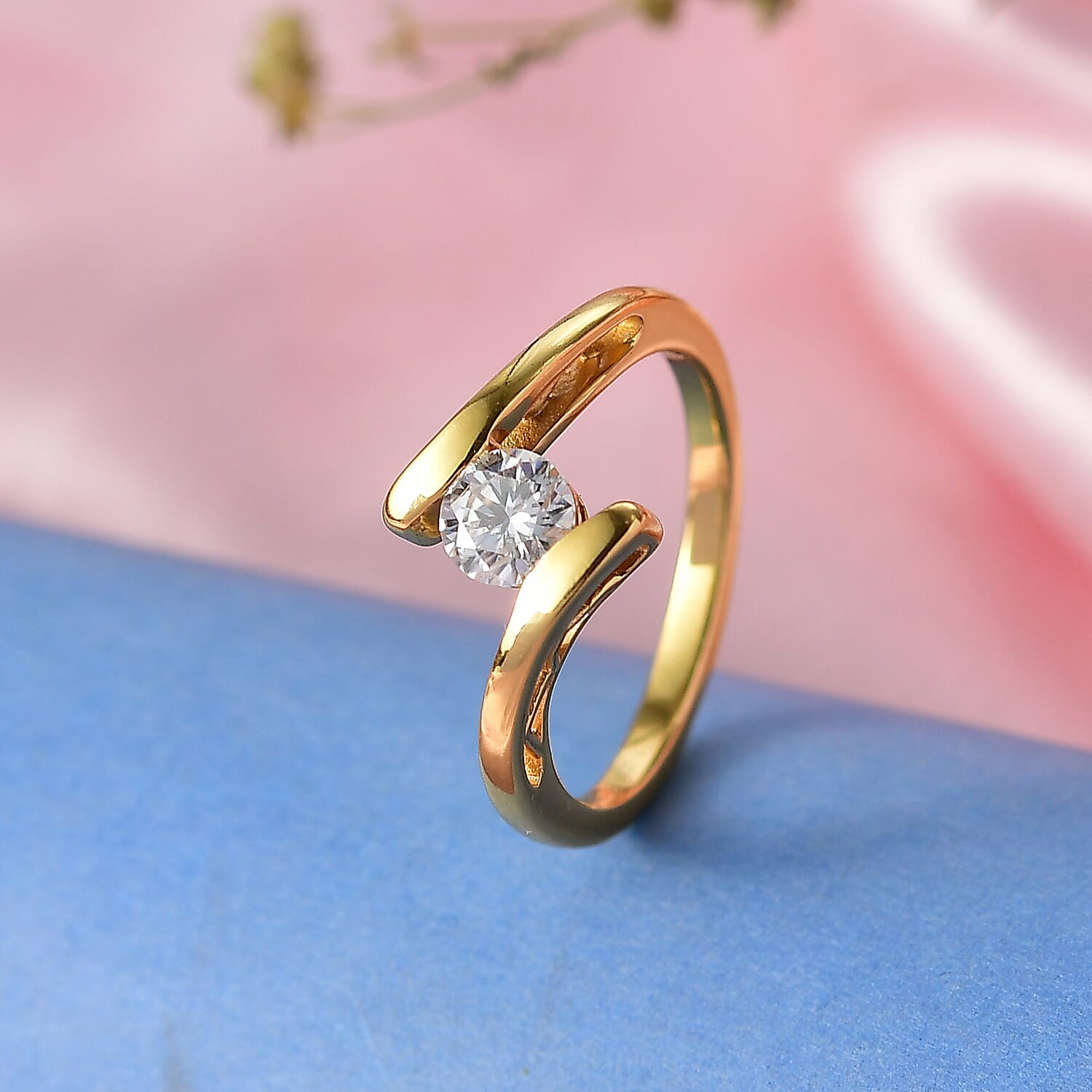 Moissanite Bypass Ring in Sterling Silver