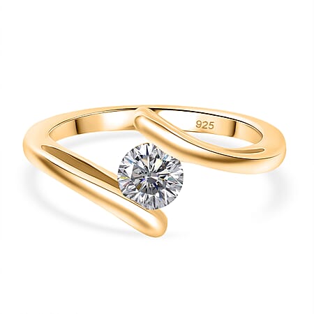 Moissanite Bypass Ring in Yellow Gold Plated Sterling Silver