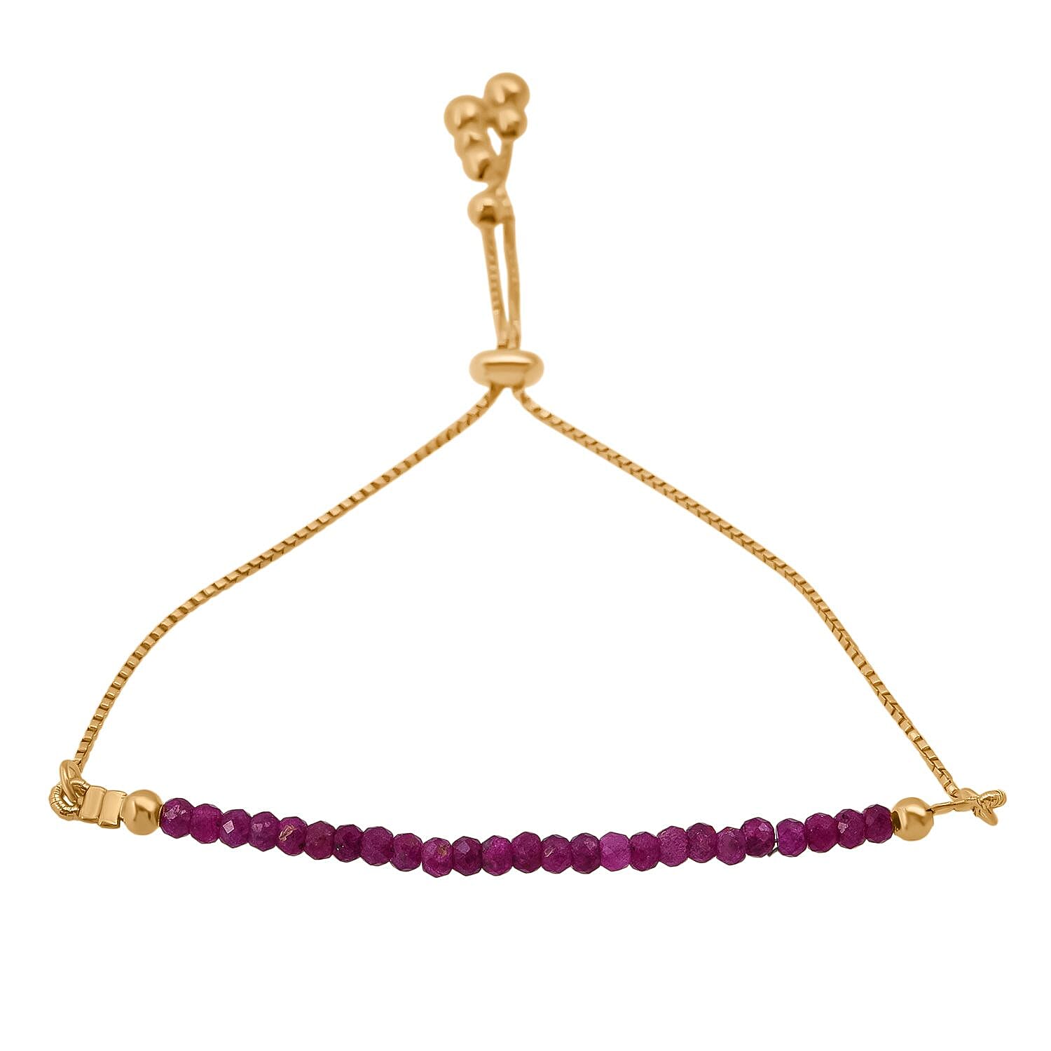 Ruby Bracelet (Size 6.5 - 8 Adjustable) in Yellow Gold Plated Sterling Silver 7.00 Ct.
