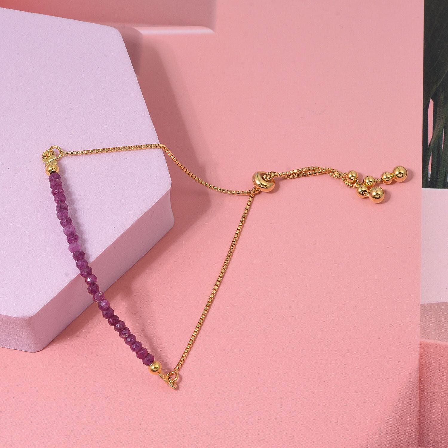 Ruby Bracelet (Size 6.5 - 8 Adjustable) in Yellow Gold Plated Sterling Silver 7.00 Ct.