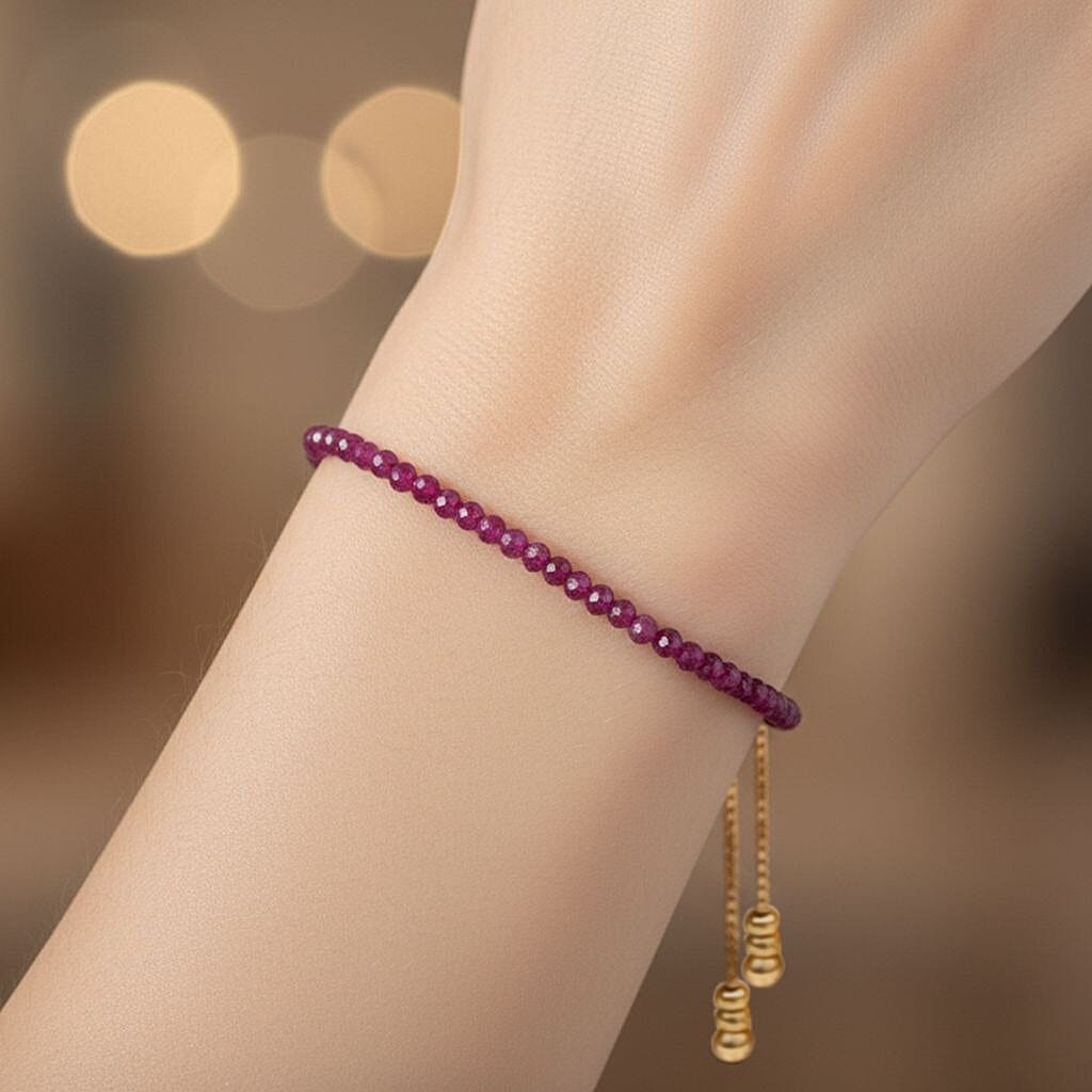 Ruby Bracelet (Size 6.5 - 8 Adjustable) in Yellow Gold Plated Sterling Silver 7.00 Ct.