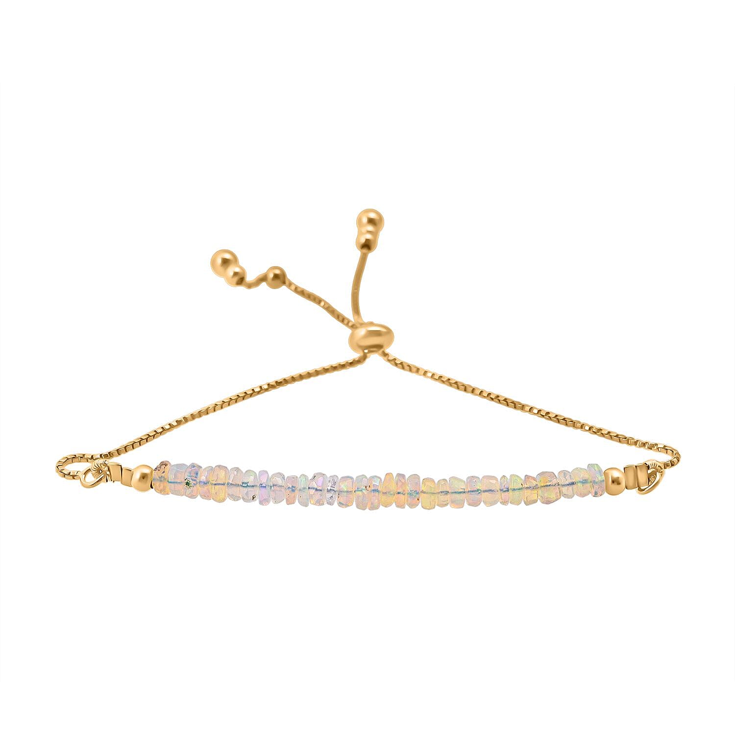 Ethiopian Opal Bracelet (Size 6.5 - 8 Adjustable) in Yellow Gold Plated Sterling Silver 7.00 Ct.