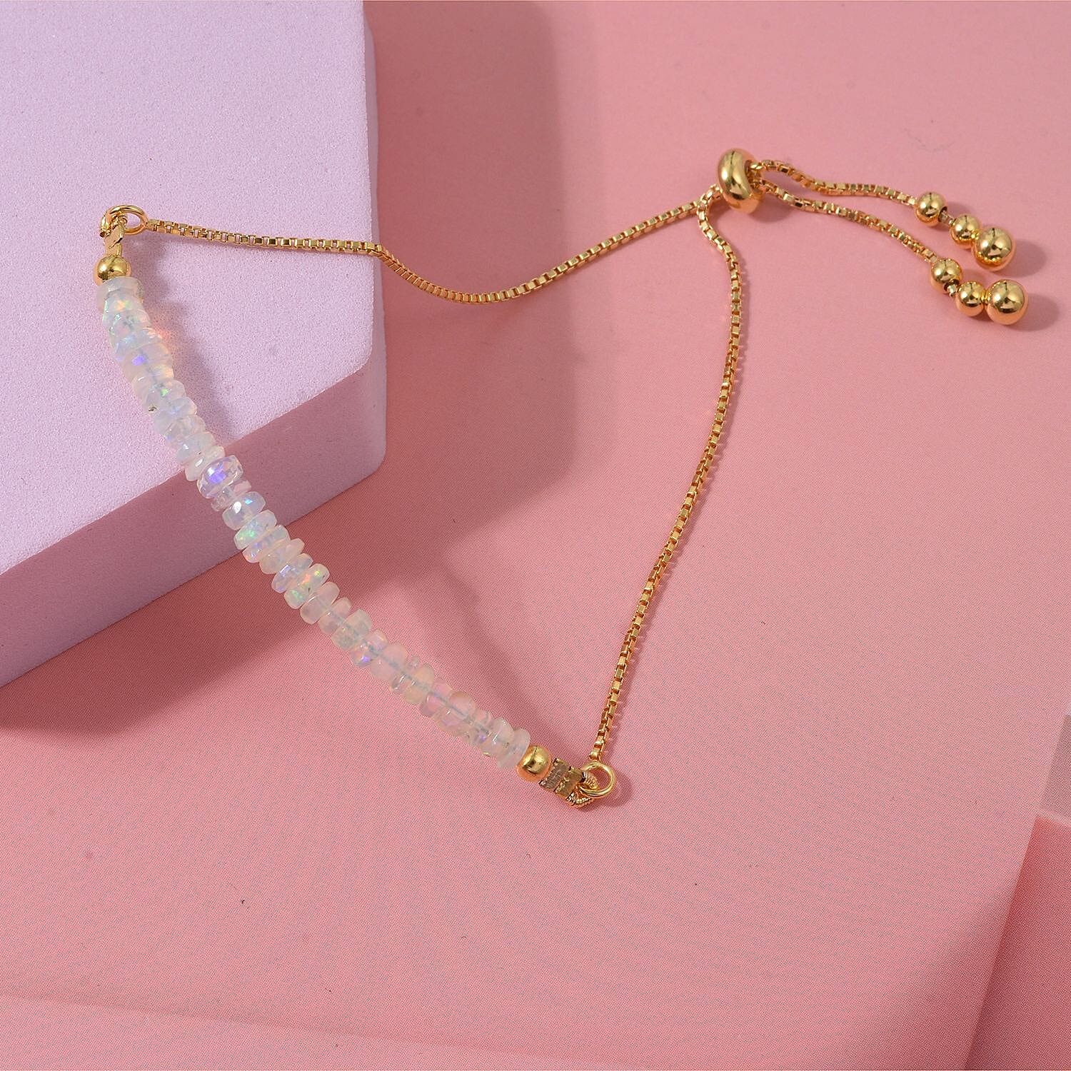 Ethiopian Opal Bracelet (Size 6.5 - 8 Adjustable) in Yellow Gold Plated Sterling Silver 7.00 Ct.