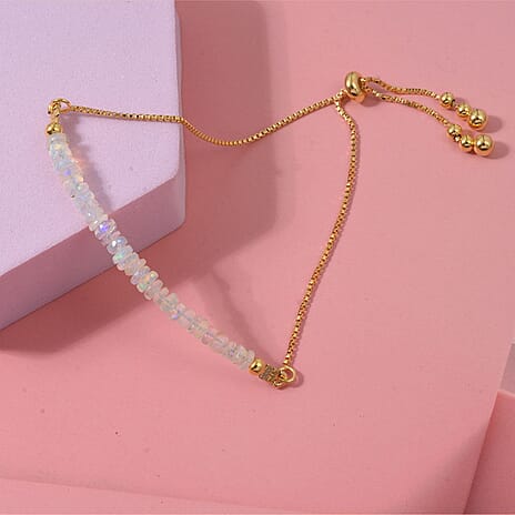 Ethiopian Opal Bracelet (Size 6.5 - 8 Adjustable) in Yellow Gold Plated Sterling Silver 7.00 Ct.