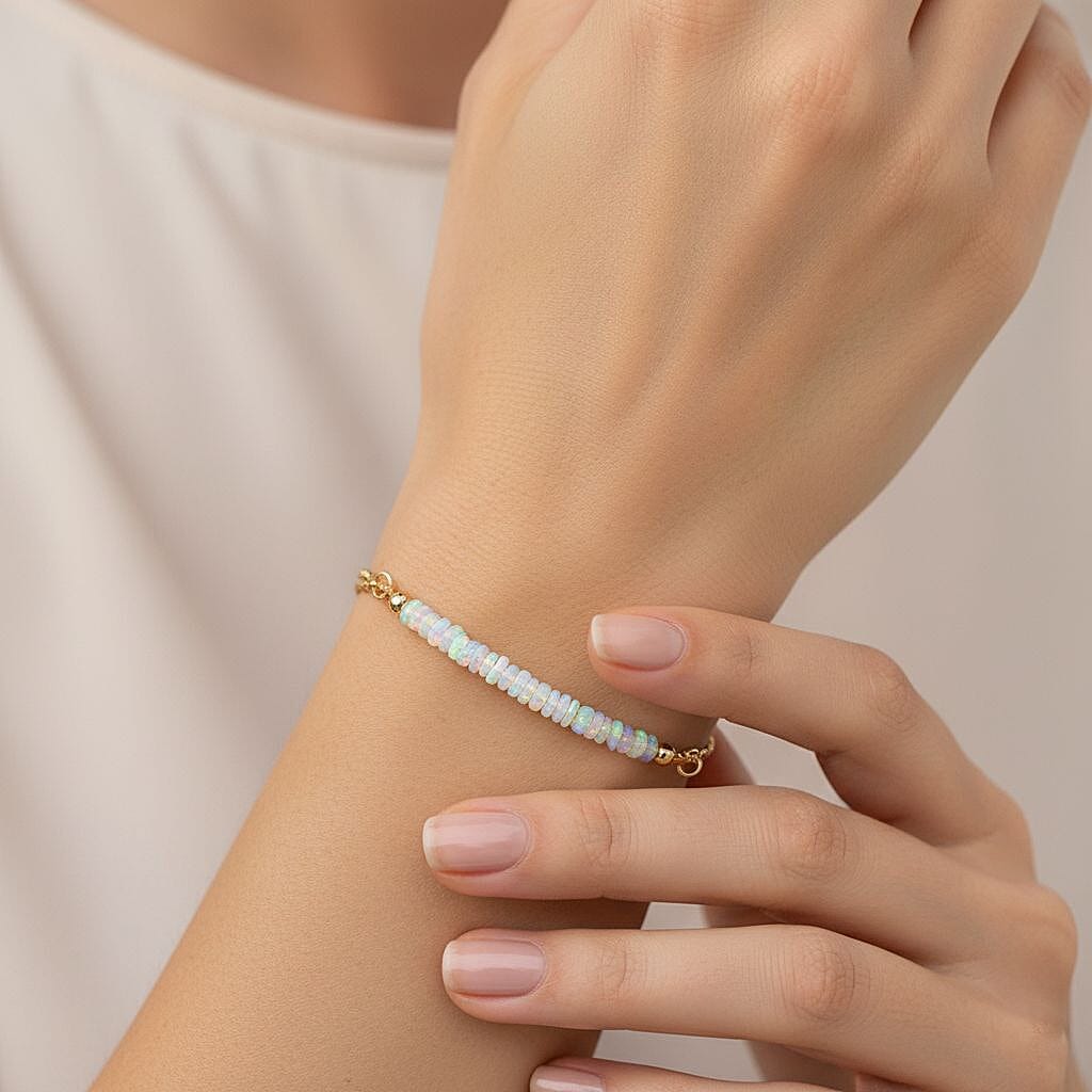 Ethiopian Opal Bracelet (Size 6.5 - 8 Adjustable) in Yellow Gold Plated Sterling Silver 7.00 Ct.