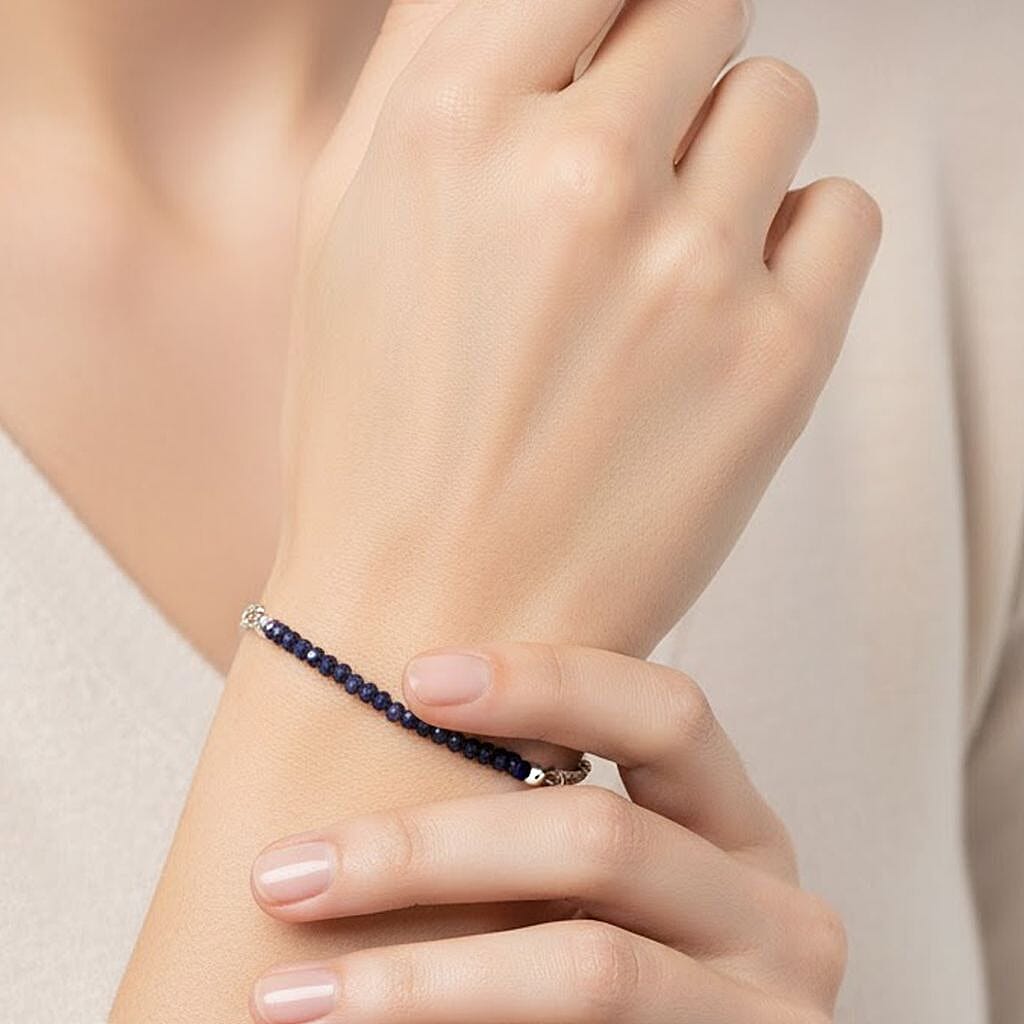 Blue Sapphire Bracelet (Size 6.5 - 8 Adjustable) in Yellow Gold Plated Sterling Silver 7.00 Ct.