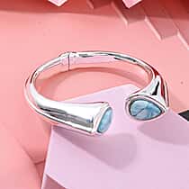 Monster Deal-  Larimar (PR 16x11) Bangle (Size 7.5) in Rhodium Overlay Sterling Silver 16.00  Ct, Silver Wt. 27.50 Gms.