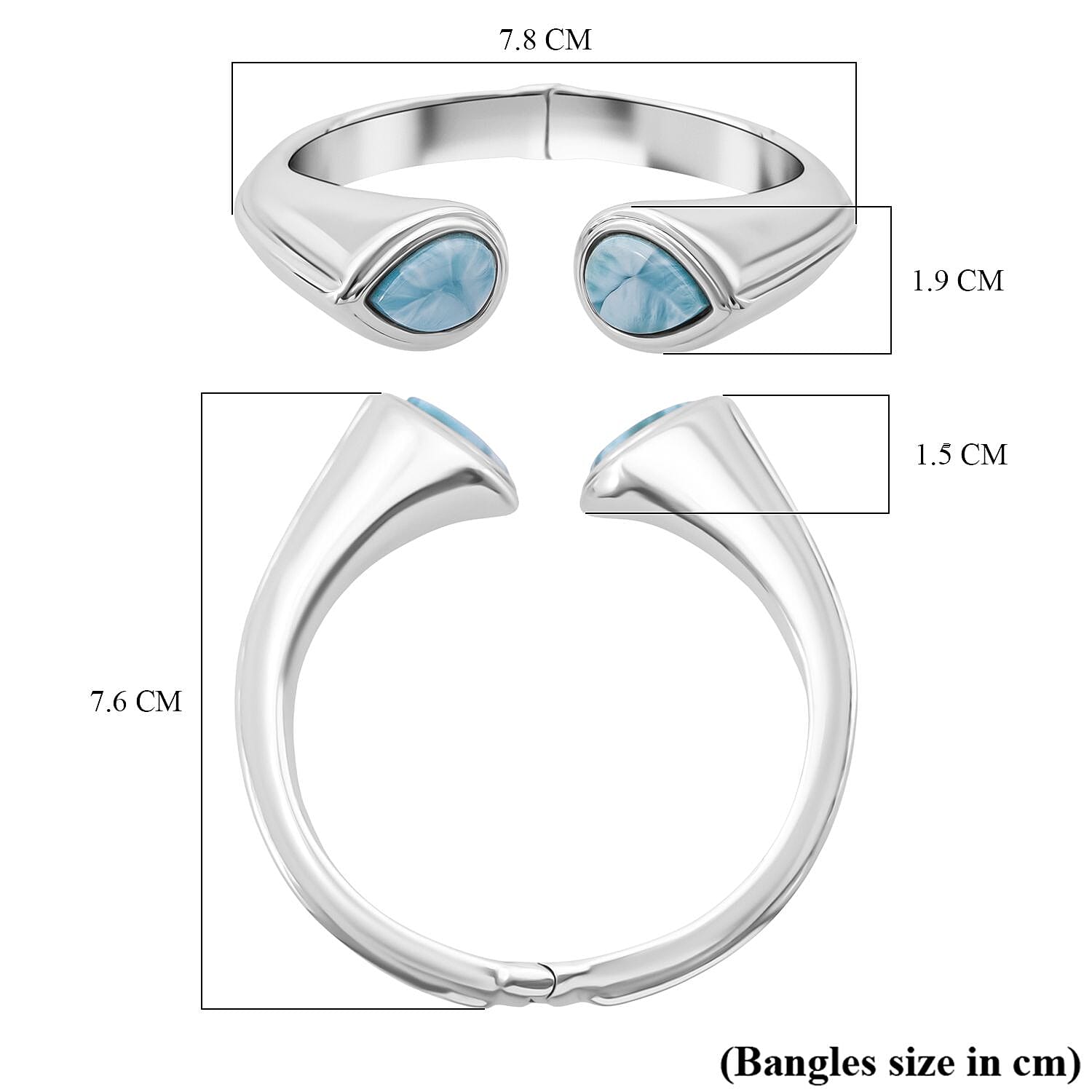 Larimar Bangle in Rhodium Overlay Sterling Silver 15.73 Ct, Silver Wt. 27.50 Gms.