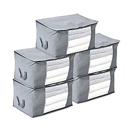 Livmore Set of 5 Non-Woven Fabric Storage Bags with Clear Window (34 x 60 x 42 cm) - Grey