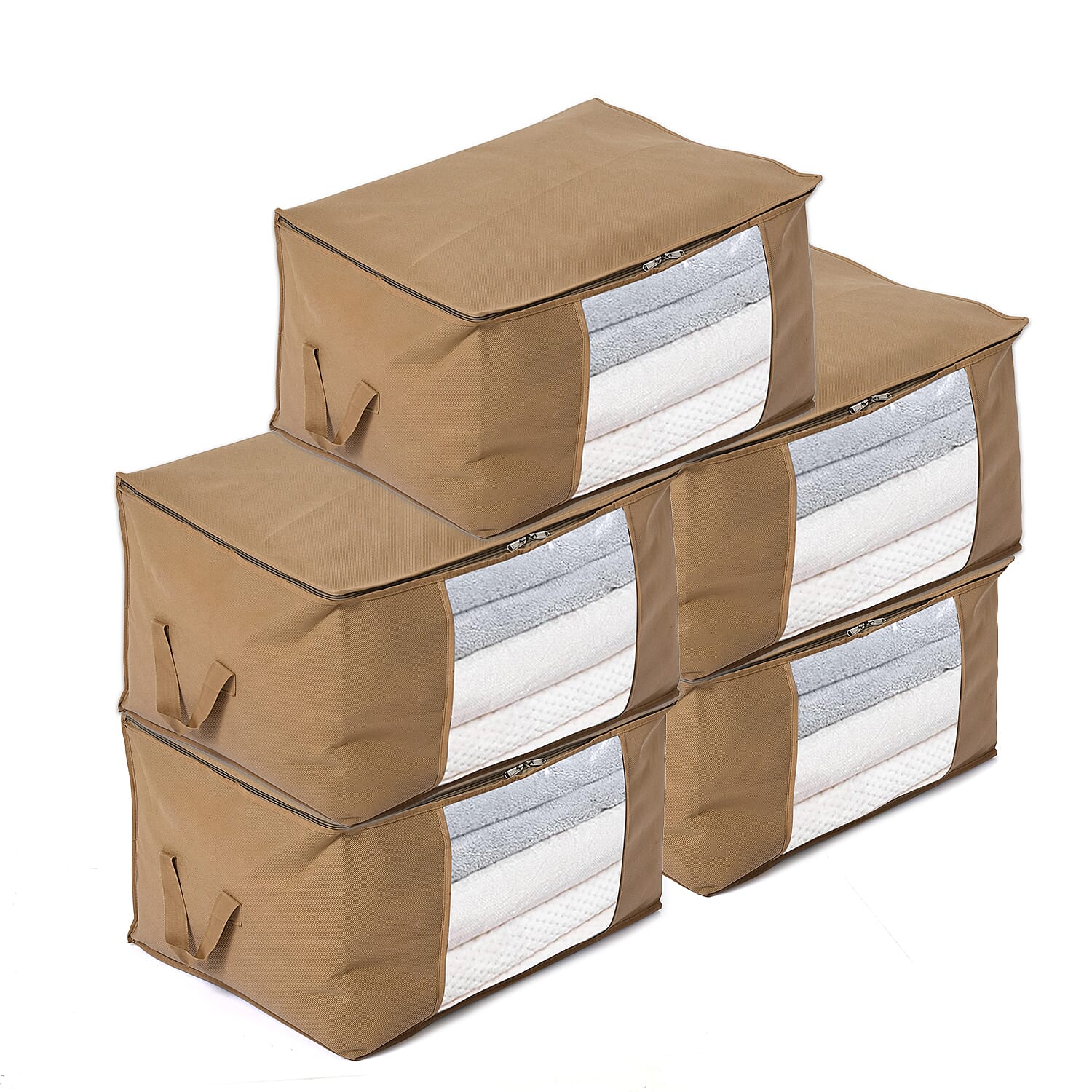 Livmore Set of 5 Non-Woven Fabric Storage Bags with Clear Window (34 x 60 x 42 cm) - Sand